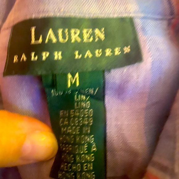 Lauren Ralph Lauren linen long sleeve shirt in lavender and pastels, size M - Picture 5 of 7